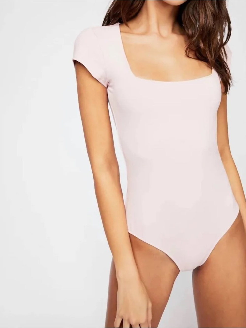 Free People Intimately FP Square Eyes Bodysuit Ballet Pink Cap Sleeve M